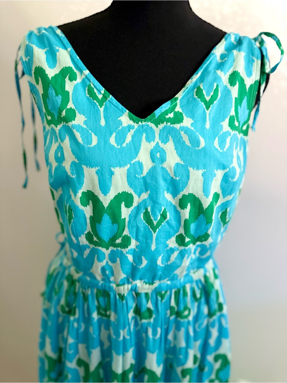 Talbots Blue Green Ikat Print Cotton Maxi Dress Size 4 - Picture 4 of 11